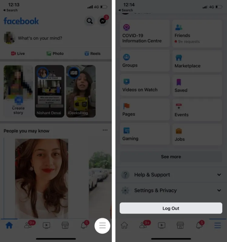 Log out from FaceBook account on iPhone
