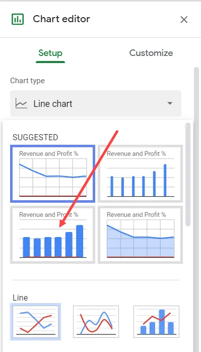 click on the combo chart option in the chart editor